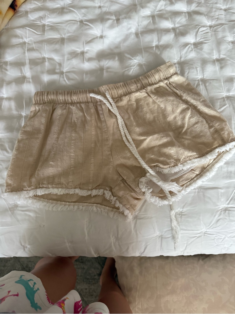 Altar'd State Cream Fringe Drawstring Athletic Shorts
